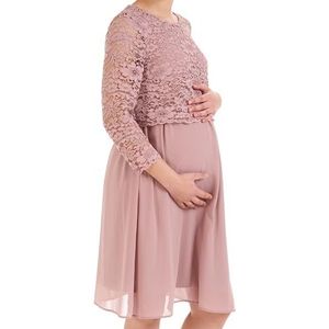 Zwangerschapsjurk Feestelijk - Bruiloft - Chiffon Kanten Zwangerschapsjurk - Elegante Knielange Lange Mouw - Trouwjurk - Voor Gelegenheden - Feest - Blauw-Roosé-Wit - 6400 (S, Oudroze)
