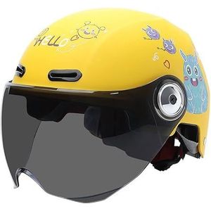 Motorhelm, 3/4 Kindermotorhelm met zonneklep, straatverlichting, bromfiets en ATV-helm for jongens meisjes (5-15 jaar), leeftijd A, 46-55 cm(F)