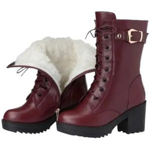 AYWTIUN Snowboots Vrouwen Vrouwen Winter Laarzen Hoge Hak Echt Leer Dikke Wol Warm Vrouwen Biker Laarzen Antislip Vrouwelijke Sneeuwlaarzen (Rode Wol, 39)