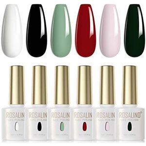ROSALIND UV Nagellak 6 Kleuren Wit Zwart Lichtgroen Rood Roze Donkergroen Set Kleur Gel voor Gelnagels Soak Off UV LED Voor Lamp Gel Nagellak Set