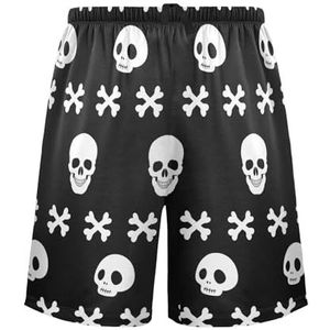 LI ZHI XIN Herenpyjamabroek, korte pyjamabroek, zomer casual shorts, elastische tailleband met trekkoord, rechte losse pasvorm met 2 zakken, S-XXL schedelpatroon, Meerkleurig, S
