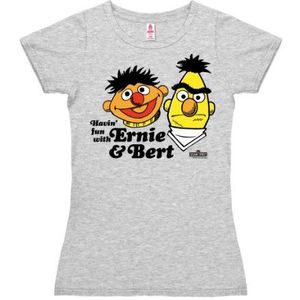 LOGOSHIRT - Sesamstraat - Bert en Ernie - Fun - T-Shirt Dames - grijs chiné - Gelicentieerd origineel ontwerp, Maat L