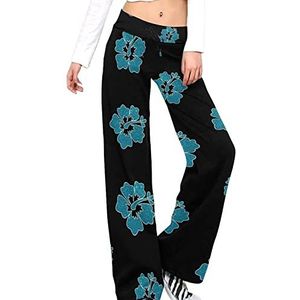 Glitter Hibiscus Damesbroek Casual Broek Elastische Taille Lounge Broek Lange Yoga Broek Rechte Pijpen