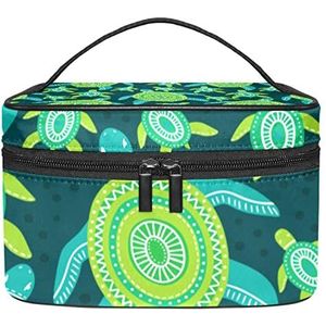 Dierenschildpad cartoon zeeschildpad patroon make-up tas voor vrouwen meisjes cosmetische tassen met handvat reizen make-up organizer tas, Groen schattig schildpad patroon cartoon, 8.9x5.9x5.4 Inches, Make-up zakje