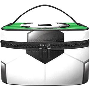 Make-up Organizer Bag, Reizen Make-up Tas Organizer Case Draagbare Cosmetische Tas voor Vrouwen en Meisjes Toiletartikelen Voetbal Voetbal Groene Achtergrond, Meerkleurig, 22.5x15x13.8cm/8.9x5.9x5.4in