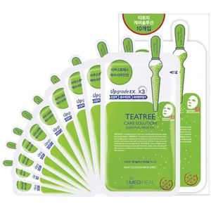 Mediheal Teatree Care Solution Essential Mask EX. 10 Masks - Skin Soothing & Sebum Control Mask Pack for Sensitive Oily Skin Korea No. 1 Leaf Mask