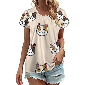 Lucky Cat Patroon Dames V-hals T-shirts Leuke Grafische Korte Mouw Casual Tee Tops 4XL