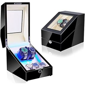 Luxe Automatische Watch Winder 2+3 Opslag Vitrine Box met LED-achtergrondverlichting Geheugen Latex Horlogekussen Superstille Motor Fit Man Vrouwen Automatisch Horloge,Leer 02