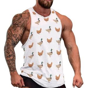 Ducks And Chickens Tanktop voor heren, grafische mouwloze bodybuilding-T-shirts, casual strand-T-shirt, grappig sportschool-spierweefsel