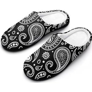 Zwart Wit Paisley Patroon Katoenen Slippers Voor Vrouwen Warme Anti-Slip Rubber Zool Huis Schoenen Voor Indoor Hotel 11-12 (42-43)