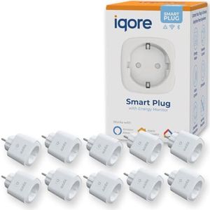 IQORE 10-pack Slimme stekker WiFi - APPLE HOMEKIT - MATTER protocol - Smart plug met Energiemeter en Timer - Compatibel met Apple Homekit/Siri, Google Home - Smart Life app - 2,4 GHz - 16A