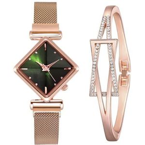 BOSREROY Trendy polshorloge voor dames met armbanden: klassiek modieus horloge, decoratief en sierlijk eenvoudig ontwerp, Rose Golden & Groen 90, One Size