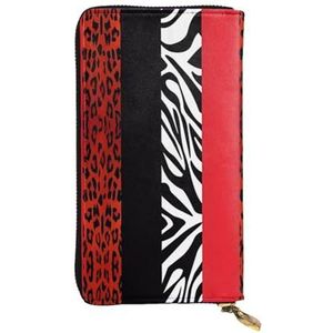 Rode Luipaard en Zebra Dier Unisex Lederen Rits Portemonnee Cosmetische Tas voor Party Reizen Vakantie Geschenken, Zwart, Eén maat
