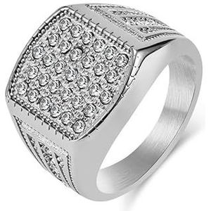 Europa en de Verenigde Staten wind hiphop 18K goud vol diamanten fortitanium stalen ring ring heren gepersonaliseerde slijtage niche handsieraden (Color : Steel, Size : 8#)