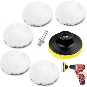 Newpop 7 stuks polijstopzetstukken, accuschroevendraaierset, 80 mm polijstschijf, boormachine, polijstpad, polijstopzetstuk, boormachine, auto, wollen polijstschijf, met M10-booradapter voor auto