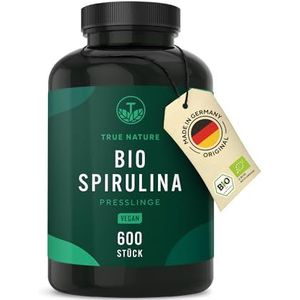 Bio Spirulina persen, 600 tabletten (500 mg), hoge dosering, 100% pure Spirulina-algen uit gecontroleerde biologische teelt zonder toevoegingen, veganistisch, laboratoriumgetest, Duitse productie TRUE