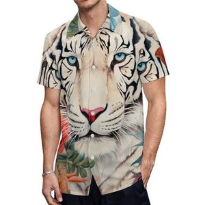 Vintage India Witte Tijger Olifant Heren Korte Mouw Shirts Casual Button-down Tops T-shirts Hawaiiaanse Strand Tees 2XS