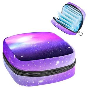 Opbergtas voor maandverband, menstruatiecup zakje tampon tas, menstruatiepads houder organizer voor vrouwen meisjes, sterrenhemel paars