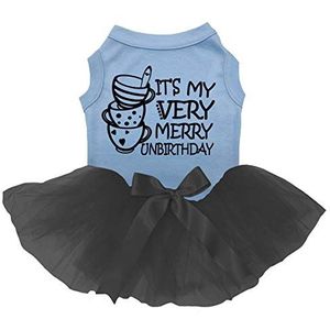 Petitebelle It's My Very Merry Unbirthday Shirt Tutu Puppy Hondenjurk (blauw/zwart, medium)