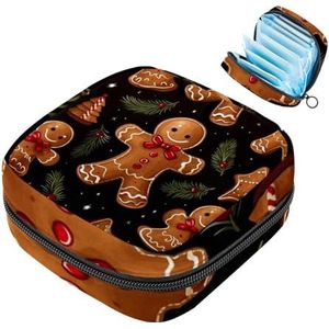 Maandverband Opbergtas, Kerst Peperkoek Man Patroon Menstruatie Cup Pouch, Draagbare Maandverband Pads Opbergzakken Vrouwelijke Menstruatie Eerste Menstruatie Tas voor Tiener Meisjes Vrouwen Dames