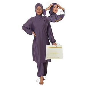 AL-WARDA Burkini voor dames, burkini voor moslimdames, badpak, hidjab, islamitisch badpak, 100% ondoorzichtig en verbergt de vormen, plakt niet aan je lijf, Lavendel Paars, L Grote maten