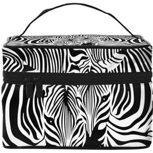 Make-uptas,Grote cosmetische tas draagbare reistas leer waterdicht voor vrouwen meisjes,abstracte dierlijke zebraprint, zoals afgebeeld, Eén maat