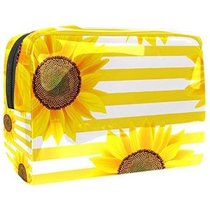 Waterdichte cosmetische tassen, zonnebloem wit en roze streep patroon reizen cosmetische tassen, multifunctionele draagbare make-up tassen, reizen cosmetische tas organizer voor vrouwen, Multi kleuren