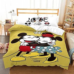 NICHIYOBI Mickey Mouse dekbedovertrek, beddengoedset, dekbedovertrek en kussensloop, microvezel, 3D digitale print, driedelig beddengoed (11, King 240 x 220 cm)