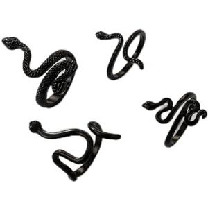Vintage Snake Animal Rings voor vrouwen gotische zilveren kleur geometrie metaallegering vinger verschillende Ring Sets sieraden-18866-zwart