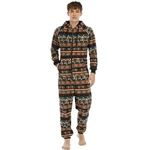 Onesie pyjama voor mannen, dubbelzijdige fluwelen onesie harlan broek casual thuisjurk pyjama, Koffie, XL