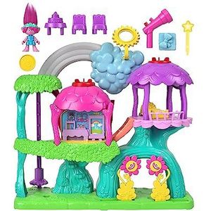 Imaginext DreamWorks Trolls Muzikale Speelset, Regenboogboomhut met Licht en Geluid, met Poppy figuur en 7 speelonderdelen, voor peuters en kleuters, HML49