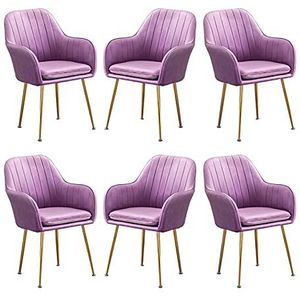 GEIRONV Soft Velvet Dining Chair Set van 6, 46 �× 40 × 85 cm Metalen stoel poten make-up stoel met armleuningen rugleuning woonkamer stoelen Eetstoelen (Color : Purple)