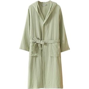 UUNBS Dames katoenen gaasjassen, lichtgewicht zachte absorberende badjas met capuchon, comfortabele ademende loungewear en nachtkleding,1 green,L