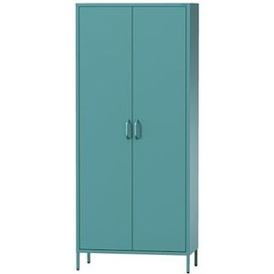 Jan Nowak Kledingkast 2 Deuren, Metalen Kast - Flavio | 80 x 185 x 45 cm | Planken, Kledingstang, Magneetsluiting, Glanzend Oppervlak | Ruime Garderobekast voor Slaapkamer Kinderkamer | Zeegroen