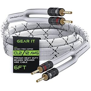 GearIT 12AWG gauge (2 x 4 mm²) Premium Heavy Duty gevlochten luidsprekerdraad (1,8 meter/6 voet/wit) met dubbele vergulde banaanstekker-tips - zuurstofvrij koper (OFC) constructie