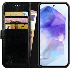 Rosso Element Geschikt voor voor Samsung Galaxy A55 | Portemonnee Hoesje | Wallet Book Case | 3 Pasjes | Magneetsluiting | Stand Functie | Zwart