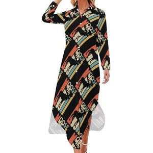 Vintage stijl eland maxi-jurk voor dames, lange mouwen, knoopjurk, casual feestjurk, lange jurk, 4XL