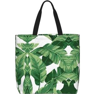 EdWal Tie Dye Print Tote Bag Voor Vrouwen Schoudertassen Grote Boodschappen Handtas Crossbody Tas Voor Werk Reizen Winkelen, Leuke groene palmbladeren, Eén maat