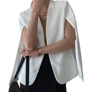 LoprNsdgt Dames Gespleten Lange Mouwen Open Voorzijde Cape Blazer Effen Elegante Herfst Vestjassen,Wit,L