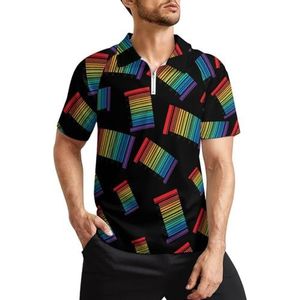 Gay Pride Barcode Heren Golfpoloshirts Klassieke Fit T-shirt met korte mouwen Gedrukt Casual Sportkleding Top M