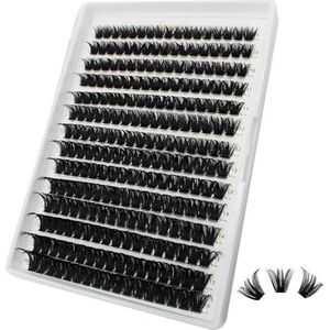 280 stuks 60D dikke volume clusters wimperextensions Russische D-krul individuele wimpercluster gereedschap (60D-0.07D, 9-16 mm)