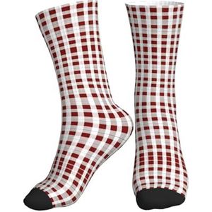 ERSDWRE Rood Wit Geruite Print Crew Sokken,Atletische Sokken Voor Mannen,Womens Gewatteerde Zachte Sok Voor Gym Running Sport, 1 zwart, One size