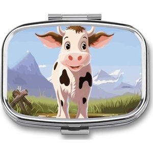 Koemelk pillendoosje met 2 compartimenten, medicijnorganizer, draagbare pillencontainer, vierkante pillenhouder voor zak, reizen, pillenetui voor portemonnee