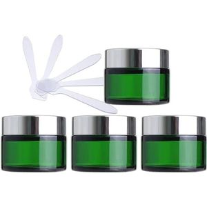 SDGBCXD, 4 stuks groene glazen cosmetische potten van 50 ml, lege gezichtscrème-opslagcontainers potten met gouden deksel en binnenvoeringen + 4x spatel. ，Cosmetische potten