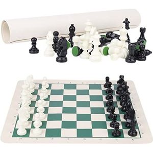Schaakspel Bordspellen Roll-up schaakmat en schaakstukken Set, toernooien schaakstukken, groene vinyl reizen schaakmat Games voor Volwassenen