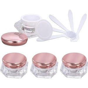 cosmetische potten 4 stuks, lege 10 ml transparant acryl diamantvorm cosmetische container gezichtscrème lotion potten pot met roze deksels + 4 x lepel