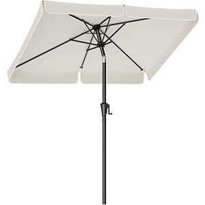 XFAK Halve Parasol Balkonparasol Halve Parasol 2.5 * 1.2m Tuinparasol Rechthoekige Marktparasol Met Handslinger & Anti-UV-coating, Zonwering, 5 Ribben (Color : Beige