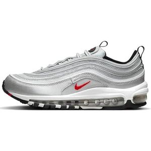 NIKE Air Max 97 Sneakers voor dames, modieuze schoenen, Metallic Zilver Wit Zwart Varsity Rood, 39 EU