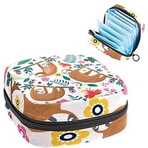 Leuke luiaard opknoping op de boom bloem periode zakje draagbaar,Tampon opbergtas voor maandverband, Meerkleurig, 4.7x6.6x6.6 in/12x17x17 cm