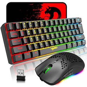 Mechanisch Gaming Draadloos Toetsenbord Bluetooth 5.0/2.4G USB Dual-Mode 2200 mAh RGB LED Backlight Compacte Volledige Anti-Ghosting Toetsen Draadloze Gaming Muis 750 mAh Lichtgewicht